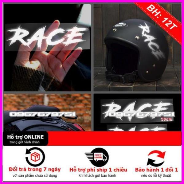 Tem lột phản quang cao cấp chữ RACE kiểu (1 tem) chữ trắng 3 kích thước ...