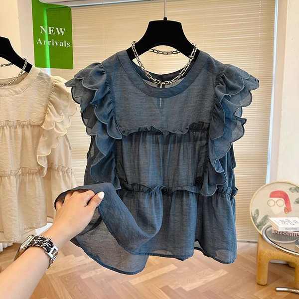 ✿ áo cánh ✿ áo babydoll cánh tiên dây bản to áo croptop cổ yếm có hàng sẵn ✹Áo Cổ Thuyền Nhún Bèo Phong Cách Pháp Thời Trang Cho Nữ#39; S Áo Sơ Mi Búp Bê Ngọt Ngào Mùa Hè Dáng Rộng Không Tay Sang Trọng