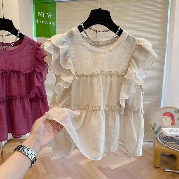 ✿ áo cánh ✿ áo babydoll cánh tiên dây bản to áo croptop cổ yếm có hàng sẵn ✹Áo Cổ Thuyền Nhún Bèo Phong Cách Pháp Thời Trang Cho Nữ#39; S Áo Sơ Mi Búp Bê Ngọt Ngào Mùa Hè Dáng Rộng Không Tay Sang Trọng