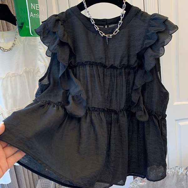✿ áo cánh ✿ áo babydoll cánh tiên dây bản to áo croptop cổ yếm có hàng sẵn ✹Áo Cổ Thuyền Nhún Bèo Phong Cách Pháp Thời Trang Cho Nữ#39; S Áo Sơ Mi Búp Bê Ngọt Ngào Mùa Hè Dáng Rộng Không Tay Sang Trọng