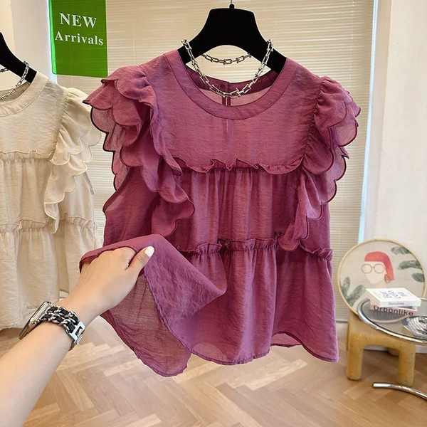 ✿ áo cánh ✿ áo babydoll cánh tiên dây bản to áo croptop cổ yếm có hàng sẵn ✹Áo Cổ Thuyền Nhún Bèo Phong Cách Pháp Thời Trang Cho Nữ#39; S Áo Sơ Mi Búp Bê Ngọt Ngào Mùa Hè Dáng Rộng Không Tay Sang Trọng