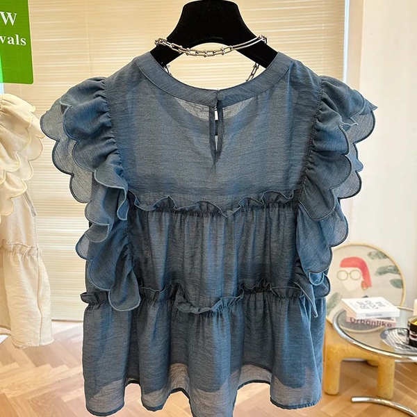 ✿ áo cánh ✿ áo babydoll cánh tiên dây bản to áo croptop cổ yếm có hàng sẵn ✹Áo Cổ Thuyền Nhún Bèo Phong Cách Pháp Thời Trang Cho Nữ#39; S Áo Sơ Mi Búp Bê Ngọt Ngào Mùa Hè Dáng Rộng Không Tay Sang Trọng