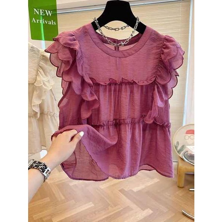 ✿ áo cánh ✿ áo babydoll cánh tiên dây bản to áo croptop cổ yếm có hàng sẵn ✹Áo Cổ Thuyền Nhún Bèo Phong Cách Pháp Thời Trang Cho Nữ#39; S Áo Sơ Mi Búp Bê Ngọt Ngào Mùa Hè Dáng Rộng Không Tay Sang Trọng