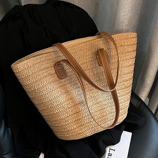 Túi cói xịn xò đan tay phối dây da phong cách vintage chụp ảnh sang chảnh