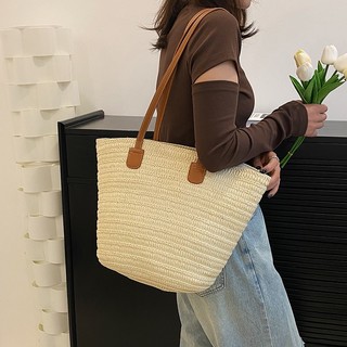 Túi cói xịn xò đan tay phối dây da phong cách vintage chụp ảnh sang chảnh