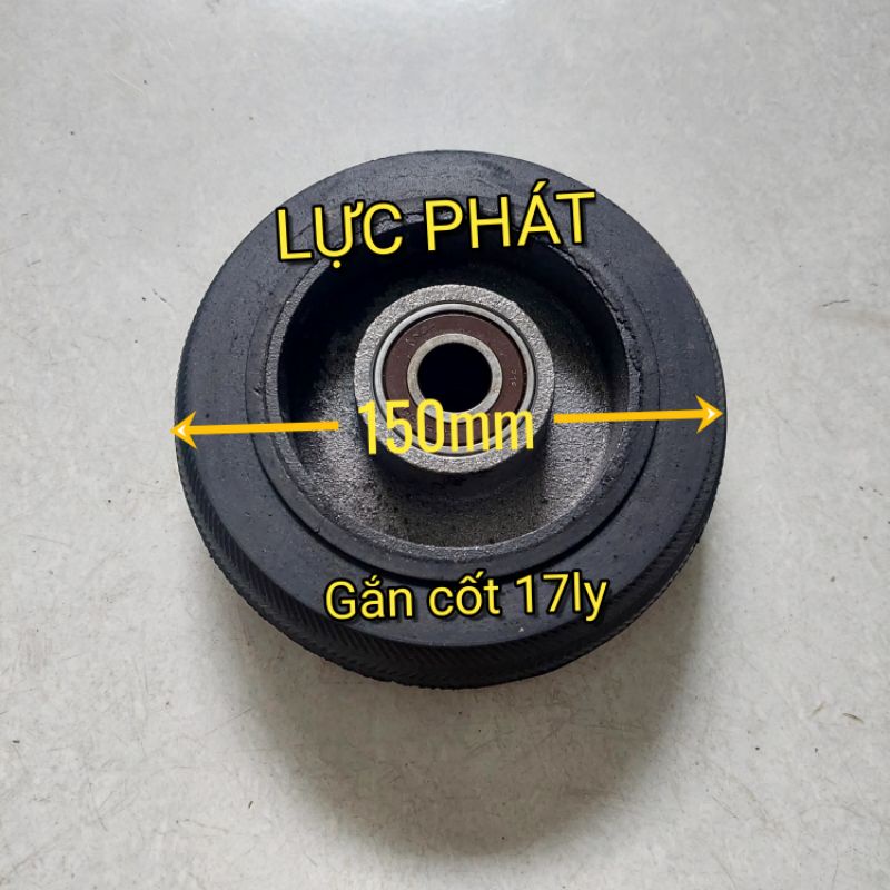 BÁNH XE CAO SU ĐÚC ĐẶC 15cm(6×2) MÂM GANG, KÈM 2 VÒNG BI LỖ 17mm(17li ...