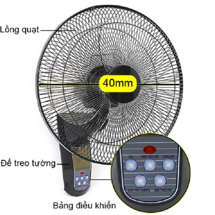 Quạt treo tường Vinawind QTT400X-HĐ Có điều khiển từ xa, sải cánh 40cm ...