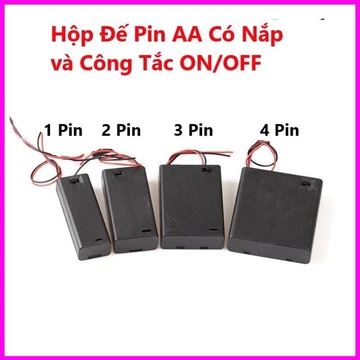 Hộp Đế 1 Pin, 2 Pin, 3 Pin, 4 Pin AA Có Nắp và Công Tắc ON/OF Pin con thỏ cỡ AA, Pin 1,5V