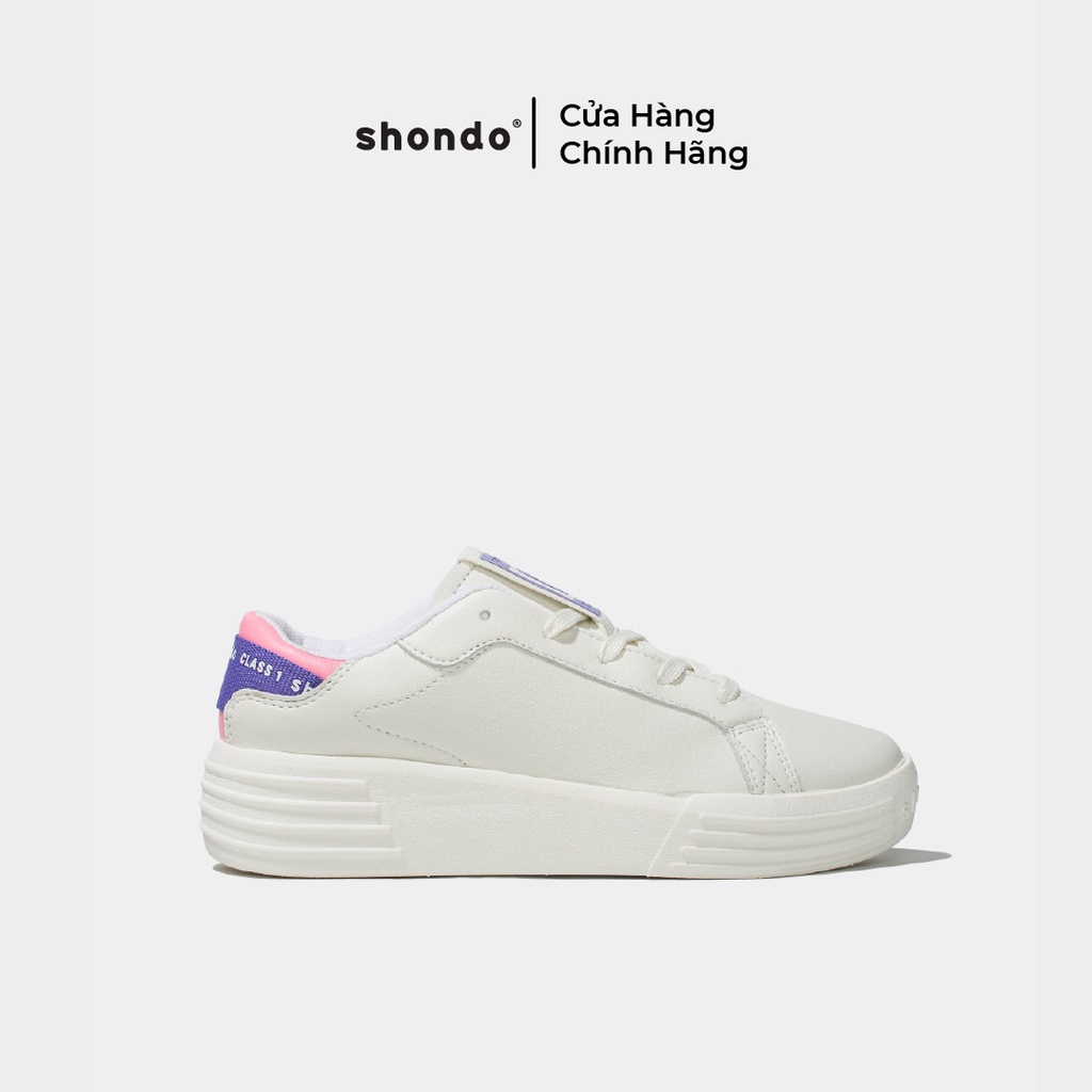 Giày Thể Thao Sneaker Độn Đế Nữ Shondo Class 1 Trắng Phối Dây Tím Bền Nhẹ SND0202