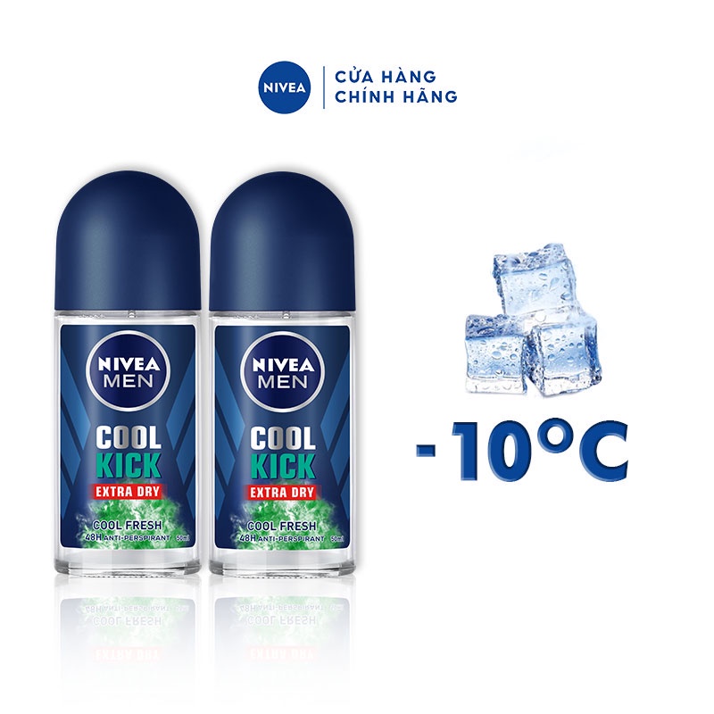 Bộ 2 lăn ngăn mùi NIVEA MEN Cool Kick Mát Lạnh - Thơm sảng khoái (50ml/chai) - 83188