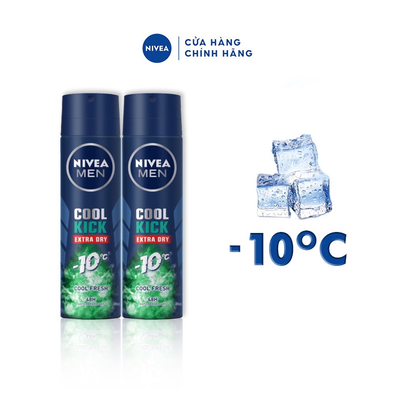 Bộ 2 xịt ngăn mùi NIVEA MEN Cool Kick Mát Lạnh - Thơm sảng khoái (150ml/chai) - 83165