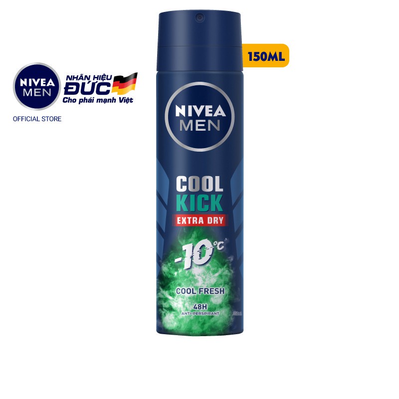 Xịt ngăn mùi NIVEA MEN Cool Kick Mát Lạnh - Thơm sảng khoái (150ml/chai) - 83165