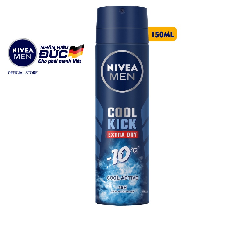 Xịt ngăn mùi NIVEA MEN Cool Kick Mát Lạnh - Thơm năng động (150ml/chai) - 82883