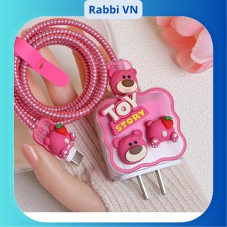 [Gấu Dâu] Bộ phụ kiện bảo vệ cáp và củ sạc PD 18/20W nhiều hình gấu dâu dễ thương RABBI
