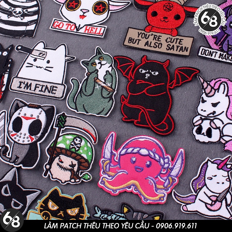 Sticker ủi nhiệt vải thêu logo hình mèo cat-unicorn-hell động vật siêu ...