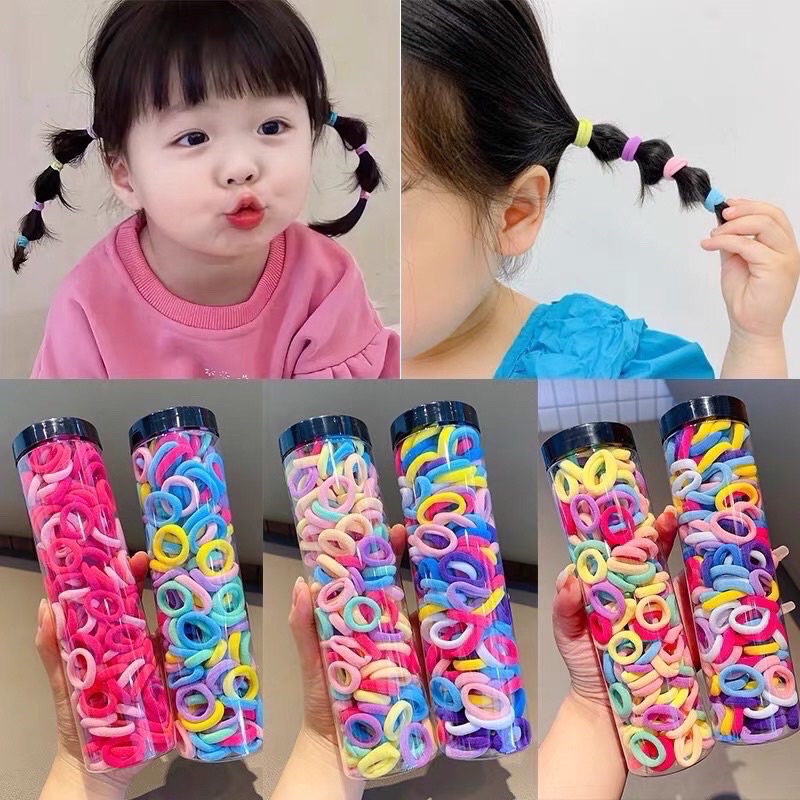 DÂY BUỘC TÓC CAO SU ĐÀN HỒI - HỘP 100 CHUN BUỘC TÓC NHIỀU MÀU SẮC CHO BÉ