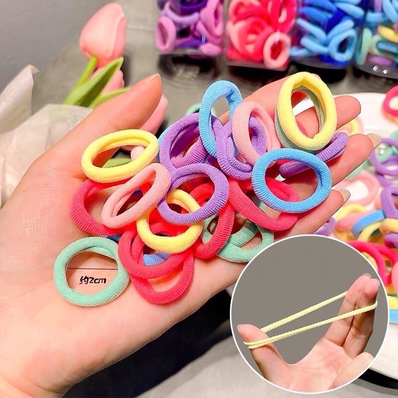 DÂY BUỘC TÓC CAO SU ĐÀN HỒI - HỘP 100 CHUN BUỘC TÓC NHIỀU MÀU SẮC CHO BÉ
