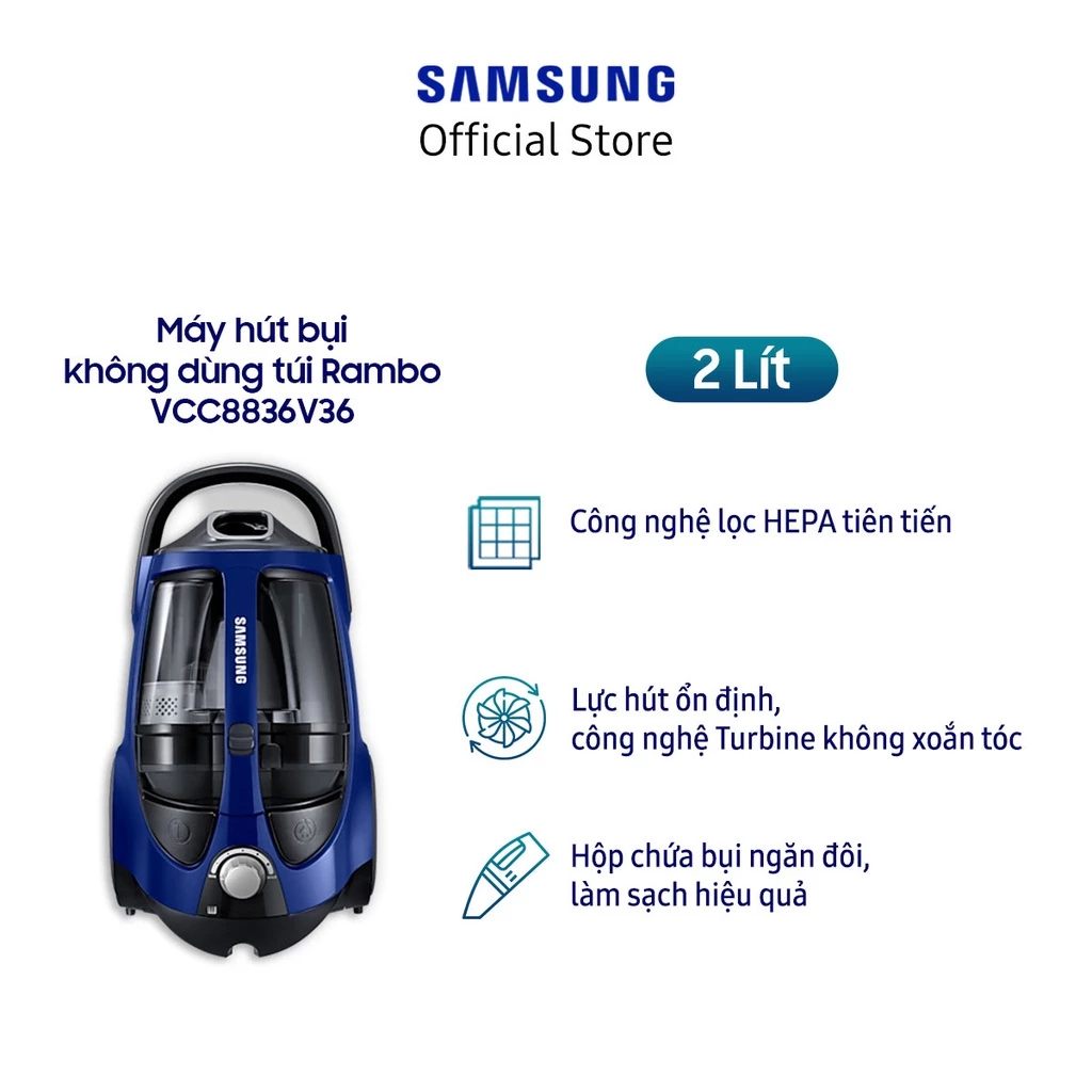 Máy hút bụi dạng hộp Samsung 430W VCC8836V36/XSV - Bộ Lọc HEPA H13,  màu Xanh
