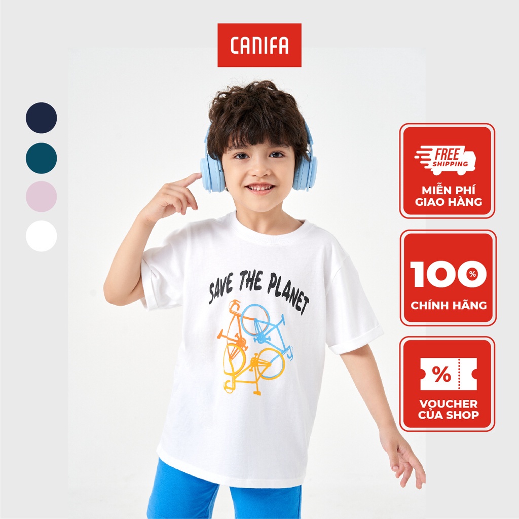 Áo phông unisex trẻ em CANIFA chât liệu 100% cotton, cổ tròn tra bo, tay cộc 3TS23S002