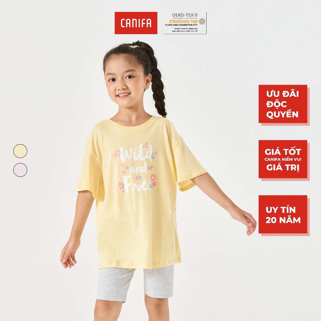 Bộ quần áo bé gái CANIFA in họa tiết dễ thương chất liệu cotton thoáng mát thoải mái 1LS22S015