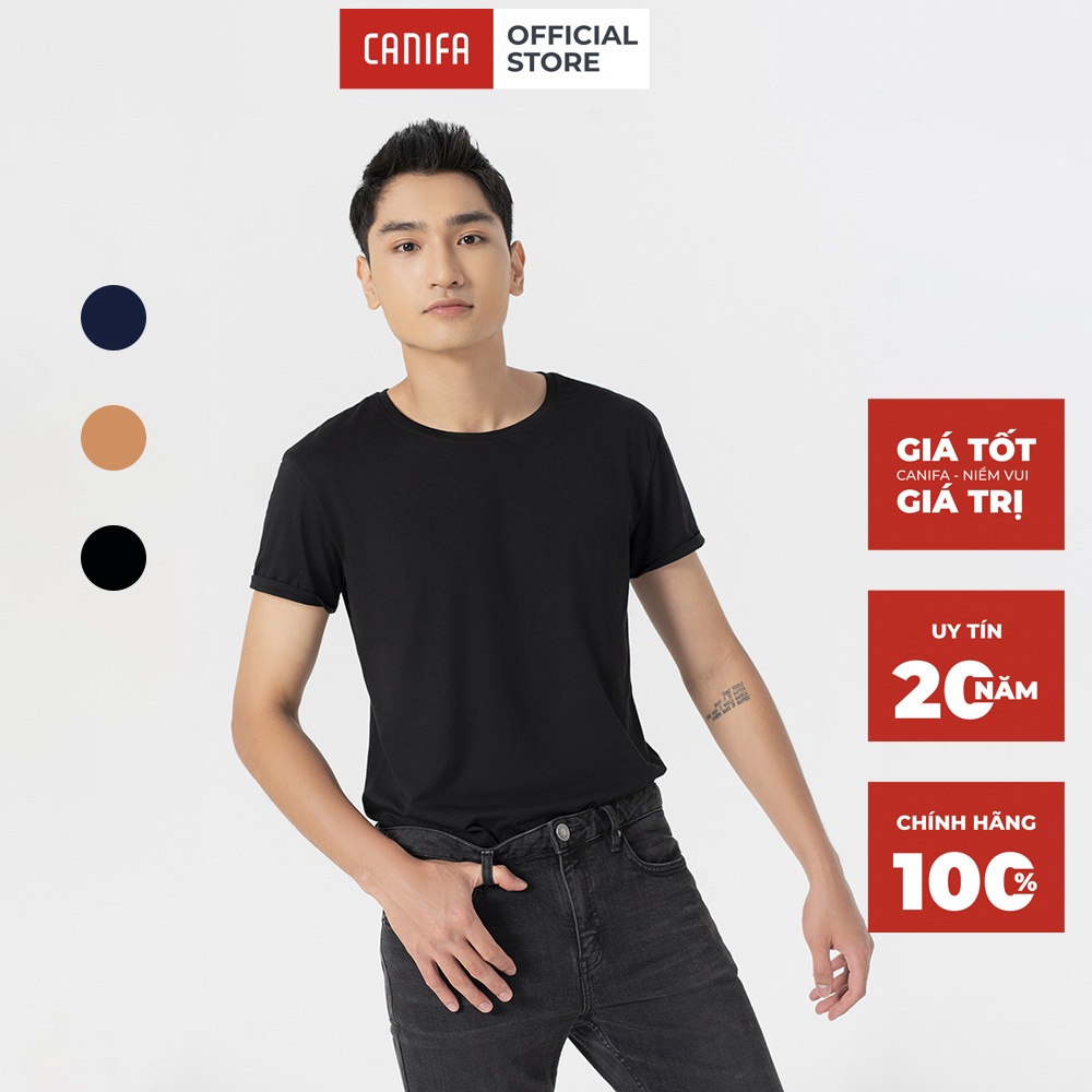 Áo phông nam CANIFA cotton tay ngắn cổ tròn basic form vừa nhiều màu đen xanh nâu - 8TS22A001