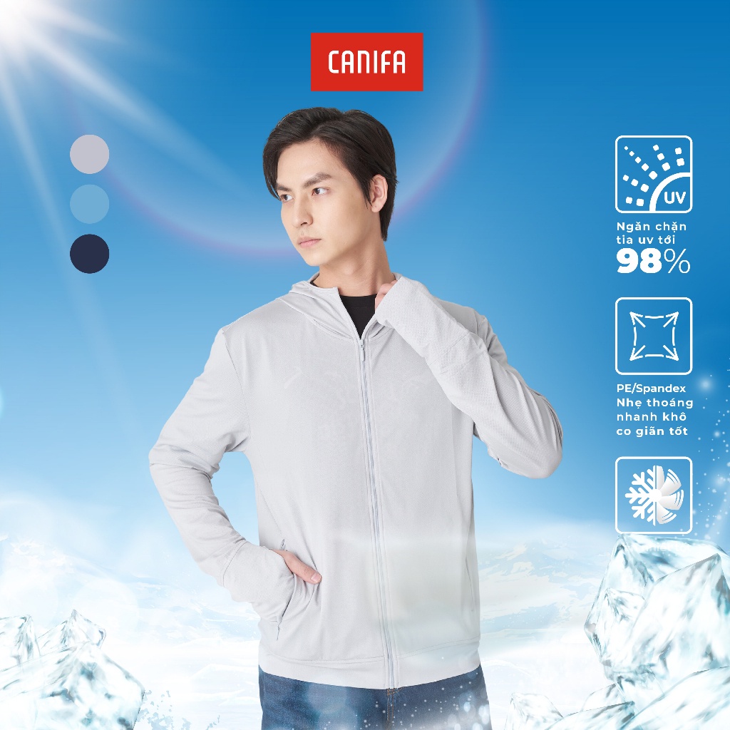 Áo khoác chống nắng cho nam CANIFA chất liệu polyester co giãn, có mũ kéo khoá  mẫu mới  2023 - 8OT23S001