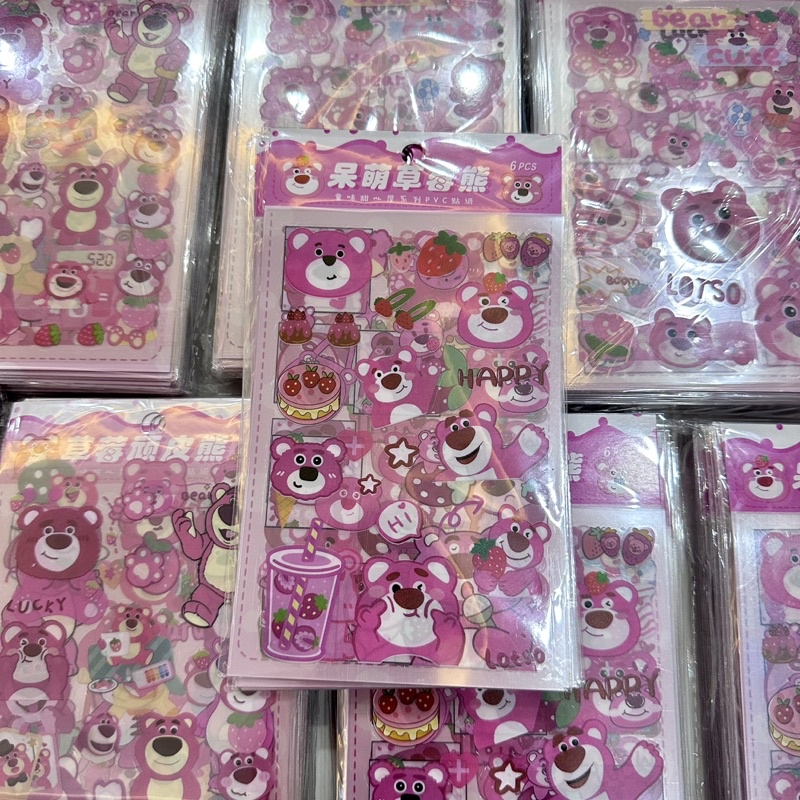 Set 6 tấm sticker gấu dâu các loại | Shopee Việt Nam