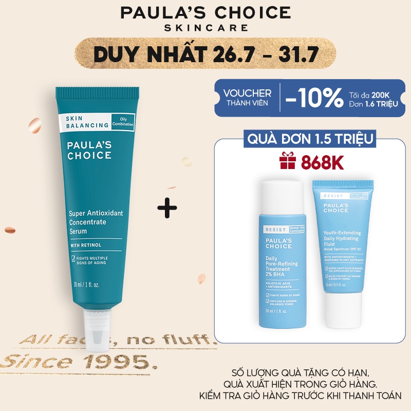 Tinh chất chống lão hóa cân bằng độ ẩm Paulas Choice Skin Balancing Super Antioxidant Concentrate Serum 30ml Mã: 3350