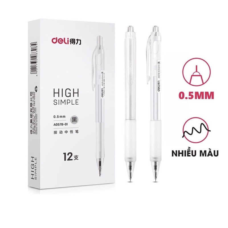 Ảnh Bút gel bấm deli mực đen ngòi 0,5mm luyện viết chữ trung-nhật-Hàn 1