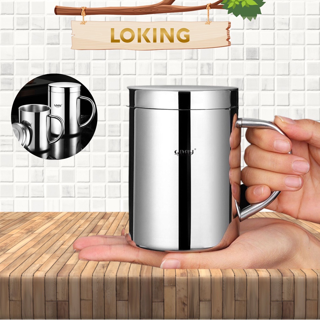 Cốc inox 304, ca inox có quai,có nắp, cứng, bền, cách nhiệt cao cấp ...