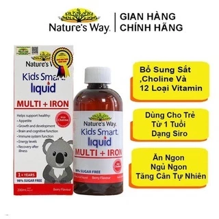 Siro Bổ Sung Sắt Và Multi Vitamin Cho Bé Nature's Way Kids Smart Liquid Multi + Iron Hỗ Trợ Tăng Đề Kháng Cho Bé 200ml