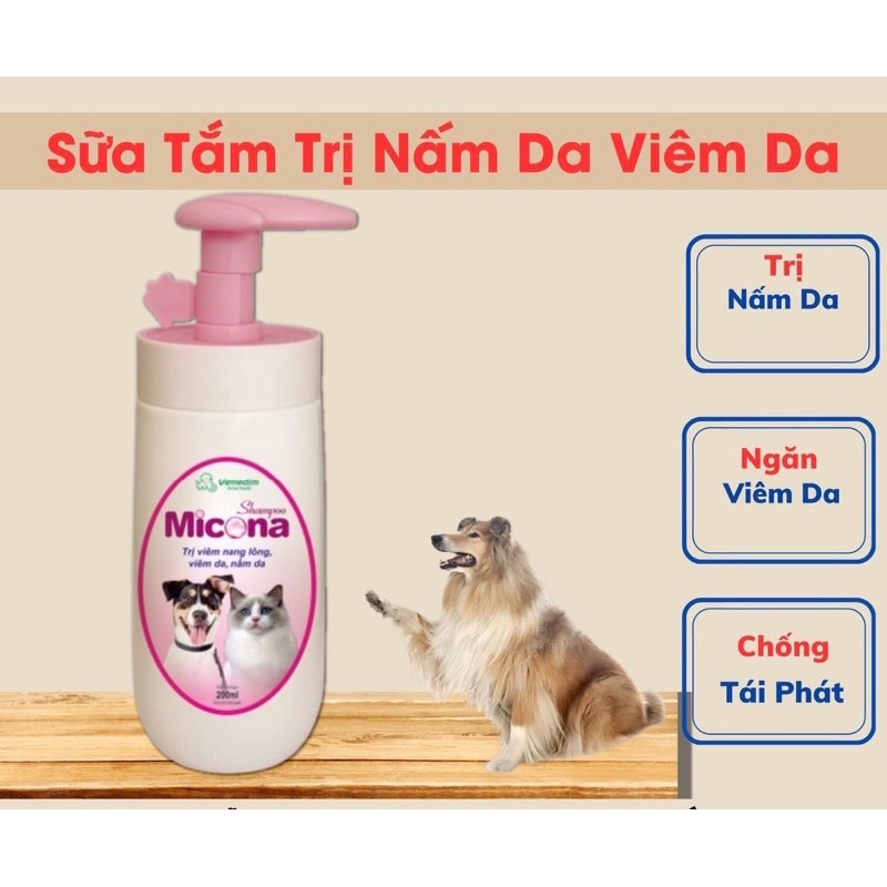 Sữa Tắm Chữa Nấm Da Viêm Da Vảy Gầu Cho Chó Mèo Vemedim Micona Shampoo (Chai 200ml)