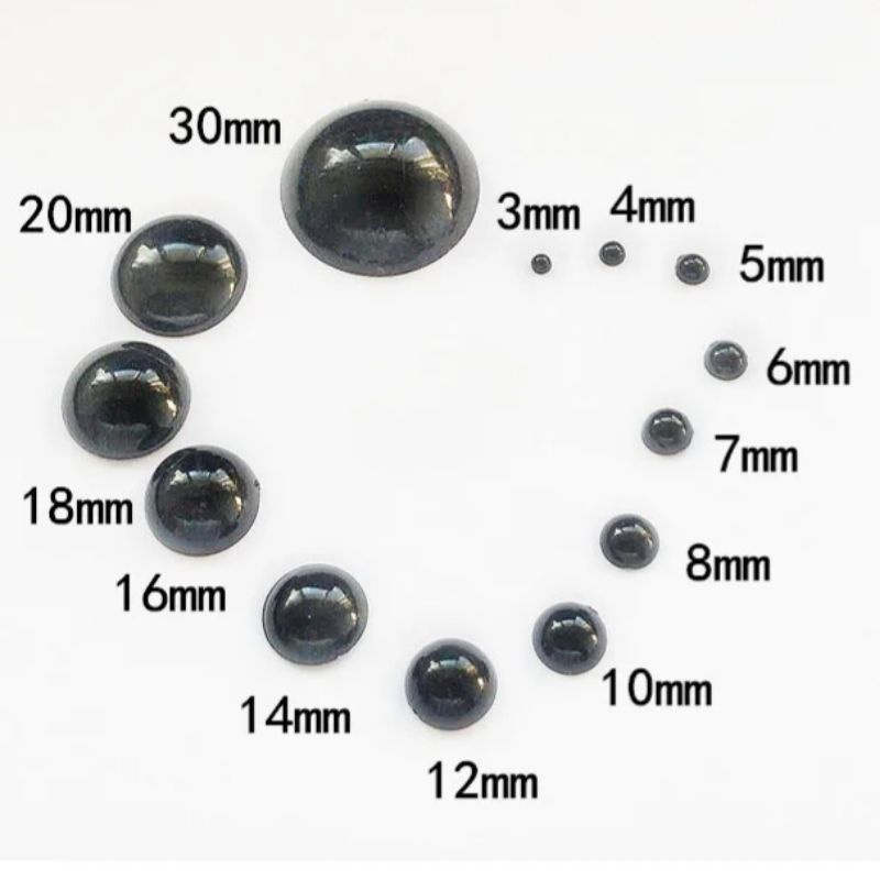 [Sỉ] mắt nhựa dán màu đen dành cho thú bông size từ 3mm đến 24mm