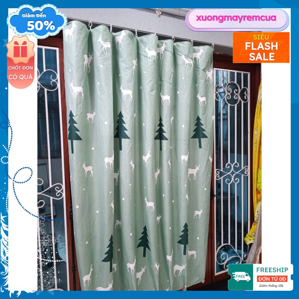 Rèm Rido che ngăn phòng vải Cotton Poly có móc treo sẵn mẫu cây thông ...