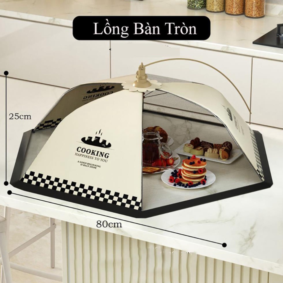 Lồng bàn gấp gọn đậy thức ăn - Lồng bàn vải đẹp tiết kiệm diện tích chất liệu vải polyester bền chắc kích thước 70cm