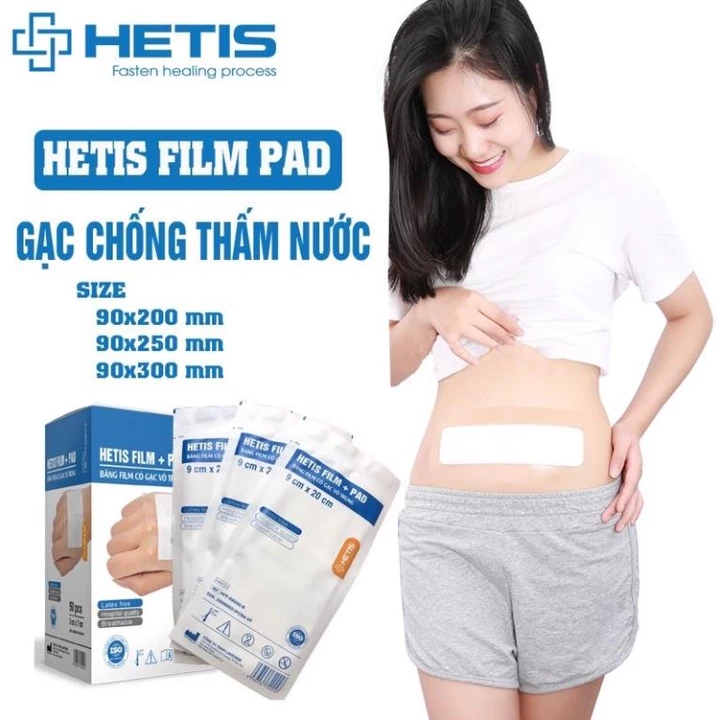 LẺ 01 Miếng Băng dán Có Gạc Vô Trùng chống Thấm Nước HETIS Miếng gạc dán cố định vết thuơng mổ vô trùng trong suốt HETIS