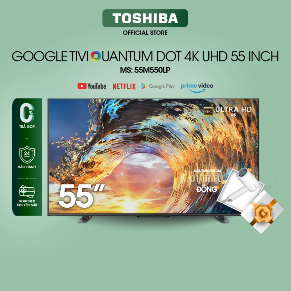 Google Tivi QLED TOSHIBA 55 inch 55M550LP, Smart TV Màn Hình Quantum Dot 4K UHD Loa 49W Miễn
