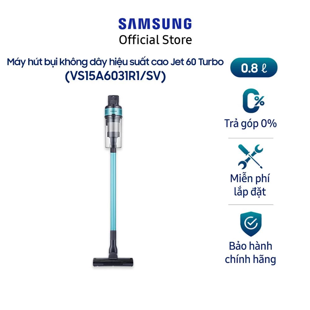 Máy hút bụi không dây Samsung Jet 60 150W VS15A6031R1 - Công nghệ hút đa lốc xoáy Jet Cyclone, màu Xanh