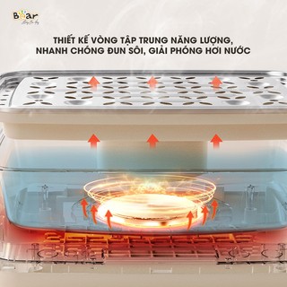 Nồi Hấp Bear 3 Tầng SB-NH12L Dung Tích 12 Lít,  6 Chế Độ Hấp Đa Dạng Hải Sản, Cá, Sườn Heo, Đồ Cứng, Đồ Mềm, Bánh Bao