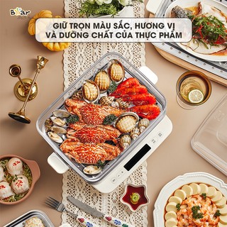 Nồi Hấp Bear 3 Tầng SB-NH12L Dung Tích 12 Lít,  6 Chế Độ Hấp Đa Dạng Hải Sản, Cá, Sườn Heo, Đồ Cứng, Đồ Mềm, Bánh Bao