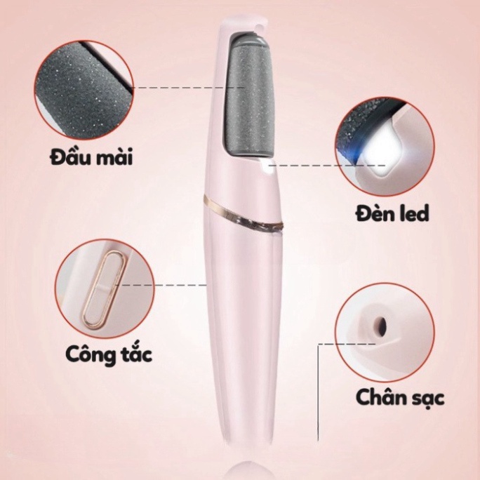 Máy chà gót chân loại bỏ da chết và vết chai, dụng cụ mài gót chân tại nhà 2 đầu mài, pin tích điện ( Bảo Hành 6 Tháng )
