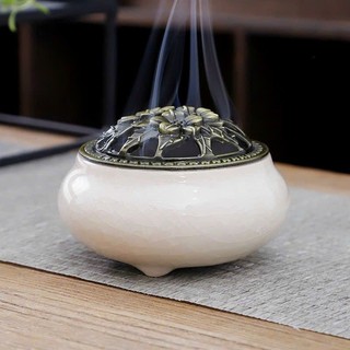 Lư gốm xông trầm chất sứ cầm nặng tay đẹp an toàn tiện dụng xông đốt phong thủy (Màu ngẫu nhiên)