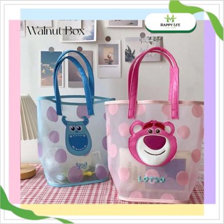 Túi xách nữ, túi xách, túi gấu dâu Lotso chất liệu lưới đi biển cỡ lớn hoạt hình dễ thương