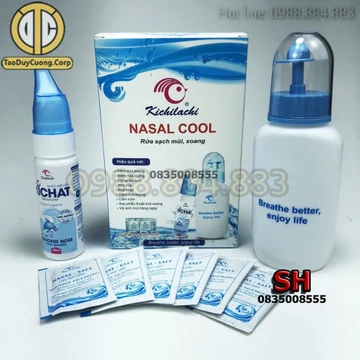 Bình rửa mũi NASAL COOL KM 6 gói muối và 1 bình xịt mũi, gói muối rửa mũi viêm xoang combo