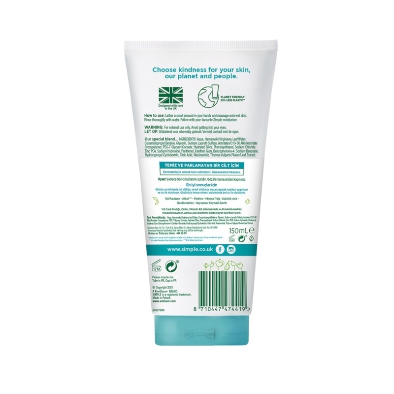 Ảnh Gel Rửa Mặt Simple Purifying Daily Skin Detox Dành Cho Da Dầu và Da Nhạy Cảm 150ml 2