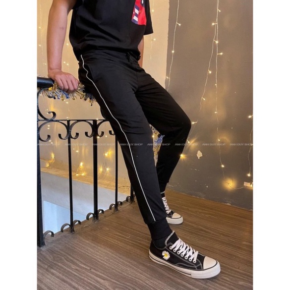Quần Jogger giới tính 1 Sọc Nhỏ Thun Poly phong thái thể thao Sport thời trang và năng động tính cách UniseX PK1