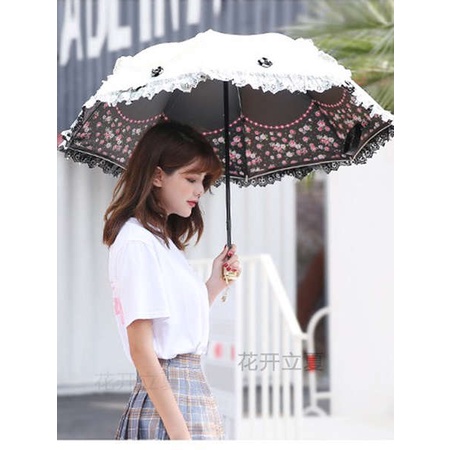 HàNg Có SẵN  Ô GấP GọN Ô Che MưA Dù Che NắNg ChốNg Tia Uv Cỡ Nhỏ GấP GọN PhốI Ren KiểU CôNg ChúA Dễ ThươNg Cho Nữ