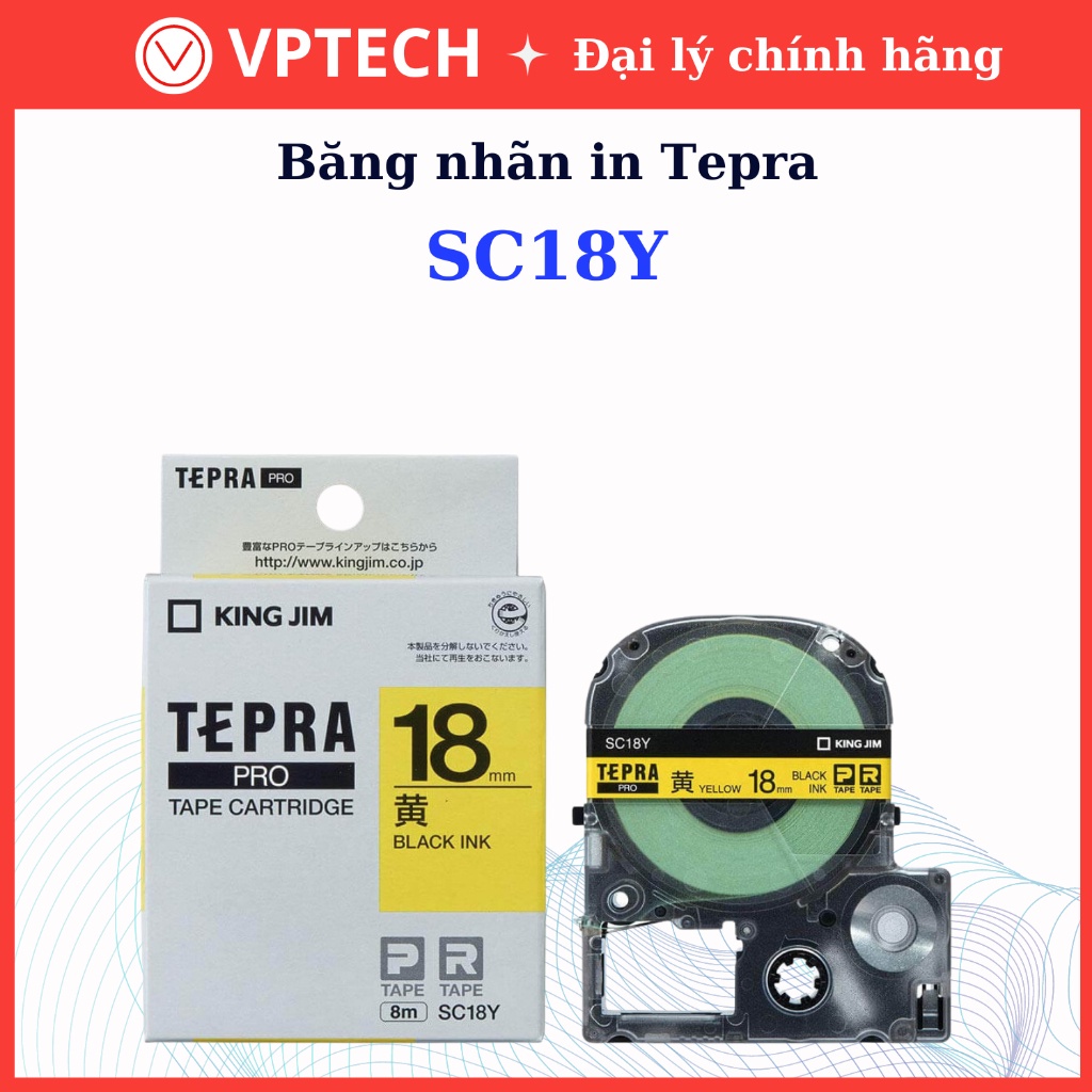 Băng nhãn in Tepra SC18Y (chữ đen nền vàng 18mm) - Hàng chính hãng ...
