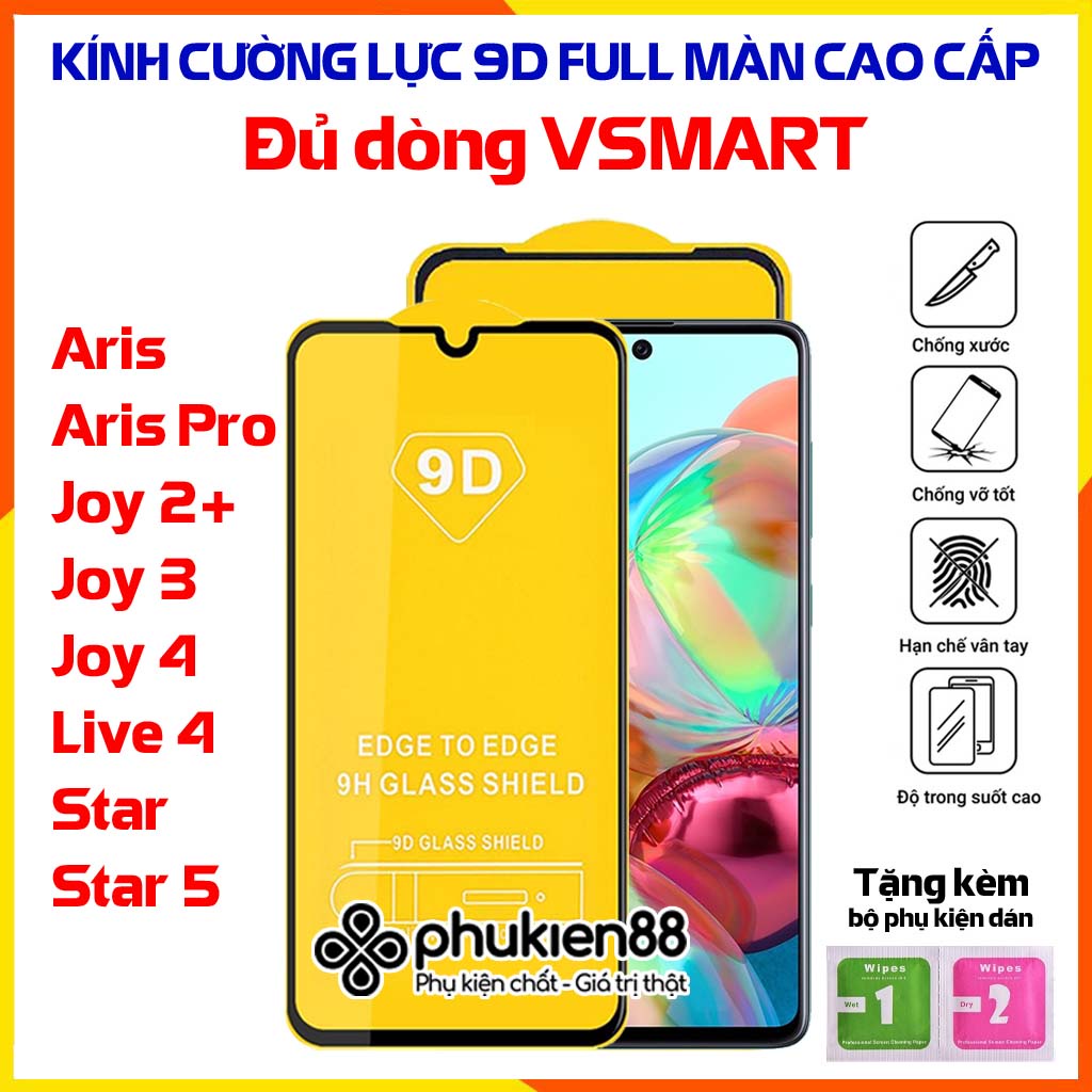 Kính cường lực Full Màn 9D Vsmart Aris / Aris Pro / Joy 2+ / Joy 4 ...