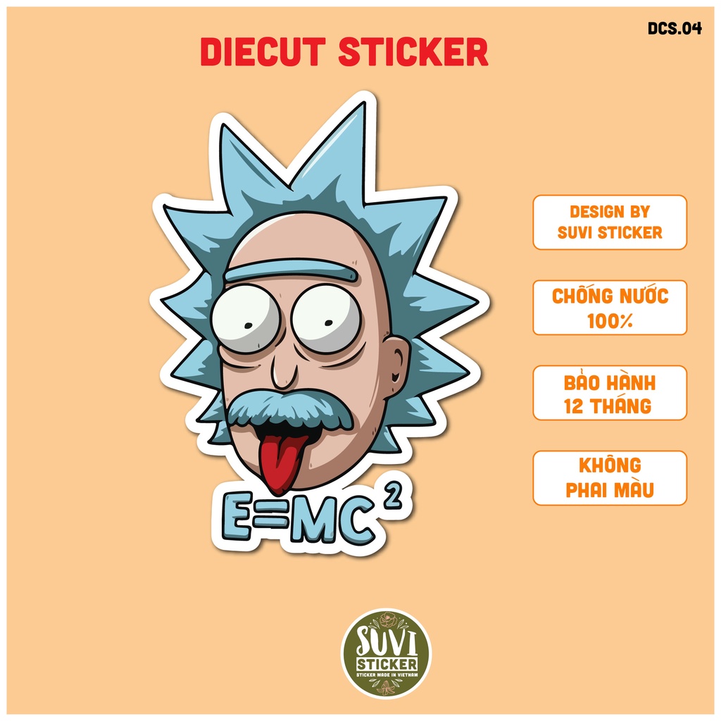 DCS.04 Sticker Diecut Cắt Rời Albert Einstein chống nước dán macbook ...